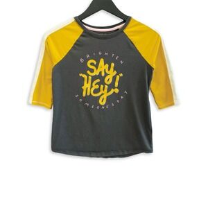 Cat & Jack Graphic Tee Girls L Gray Yellow Baseball Shirt Positivity Words